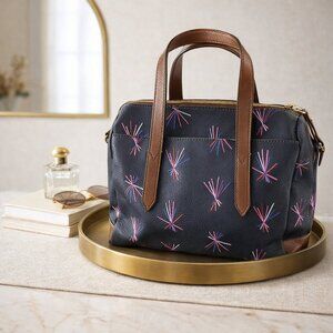 Fossil Navy and Brown Sydney Satchel with Colorful Accents